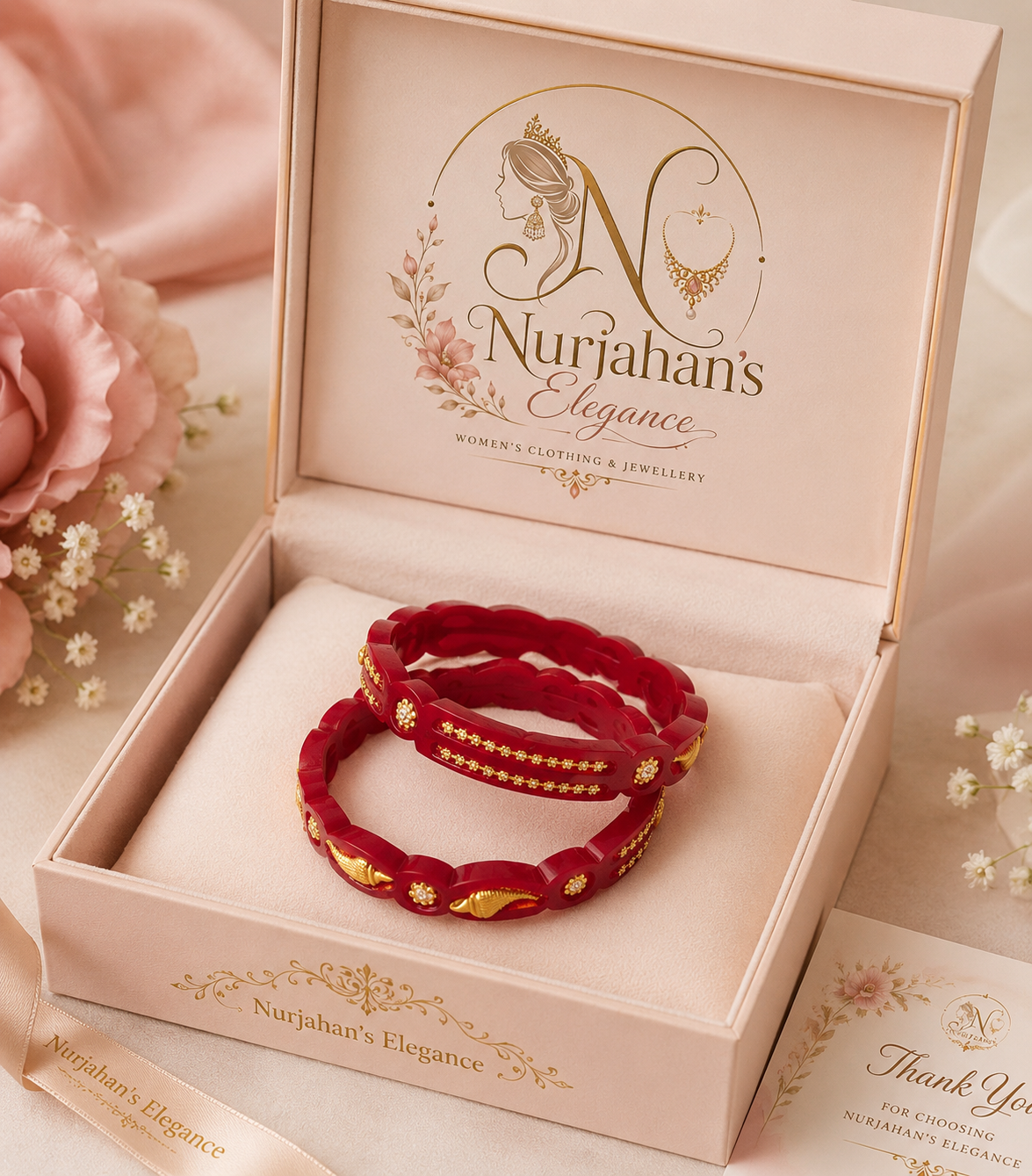 প্রিমিয়াম লাল-সোনালি ডিজাইনার চুড়ি (Red & Gold Designer Bangles) – নারীদের জন্য এলিগেন্ট কালেকশন